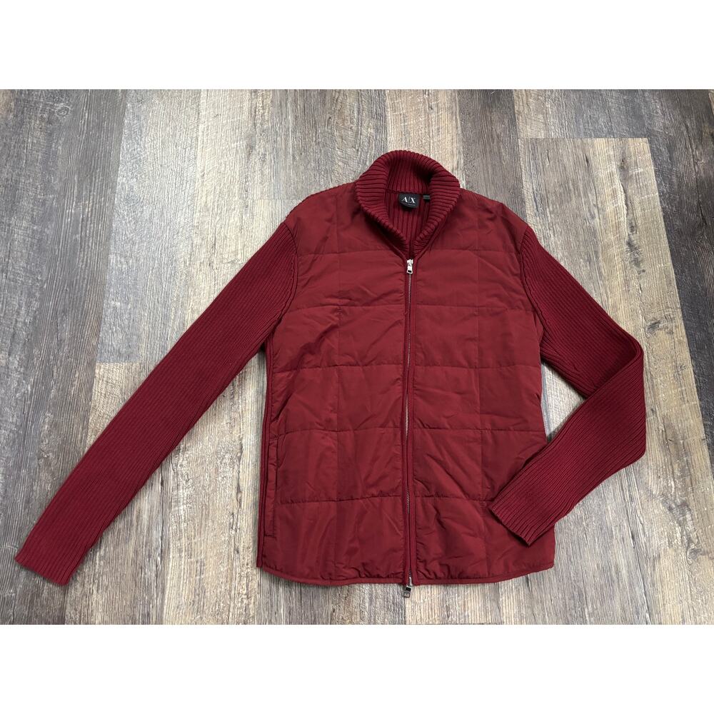 Armani Exchange Womens Quilted Knit Hybrid‎ Jacket Burgundy Full Zip Large L